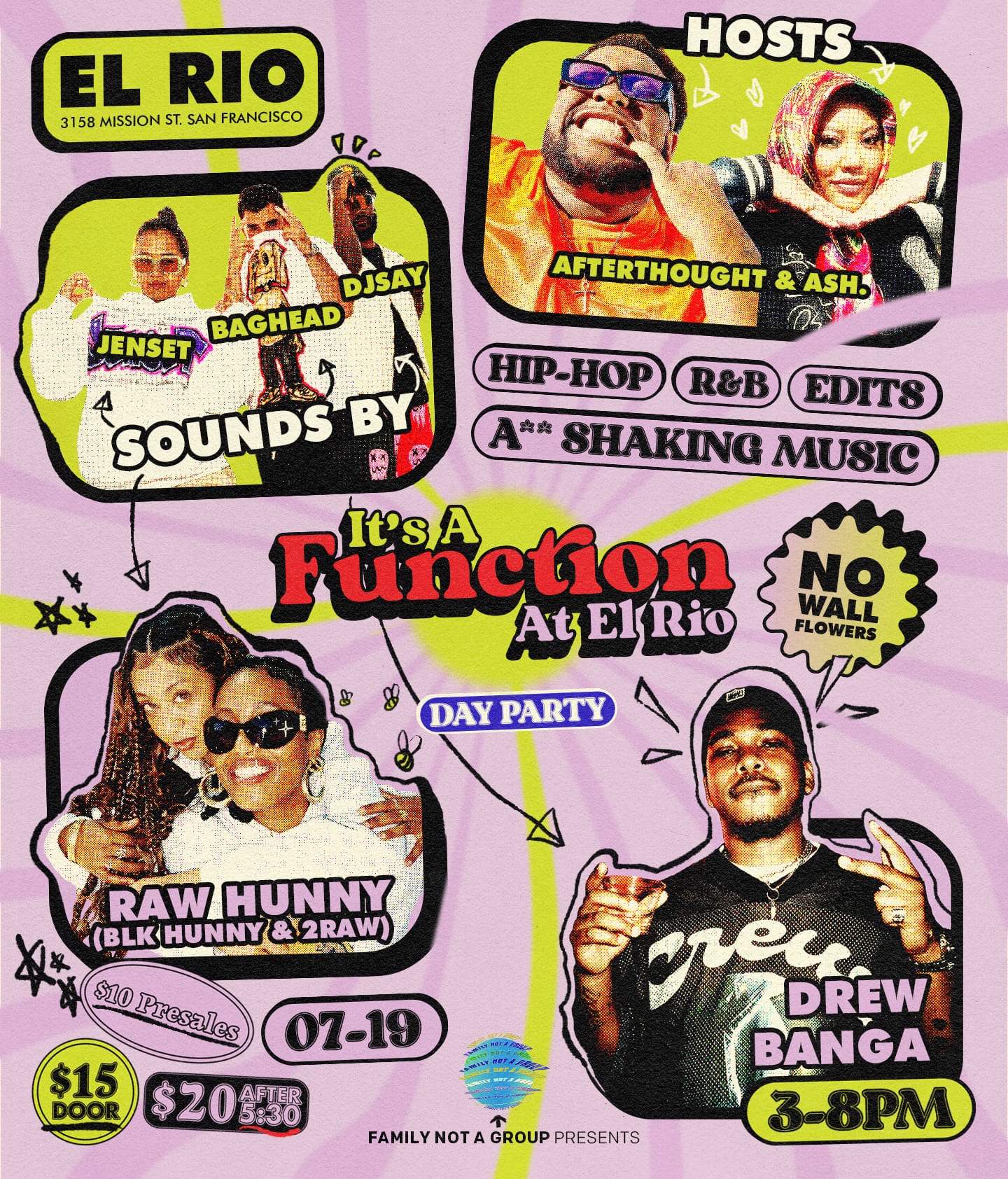 Flyer design for the event 'It's a Function at El Rio'.