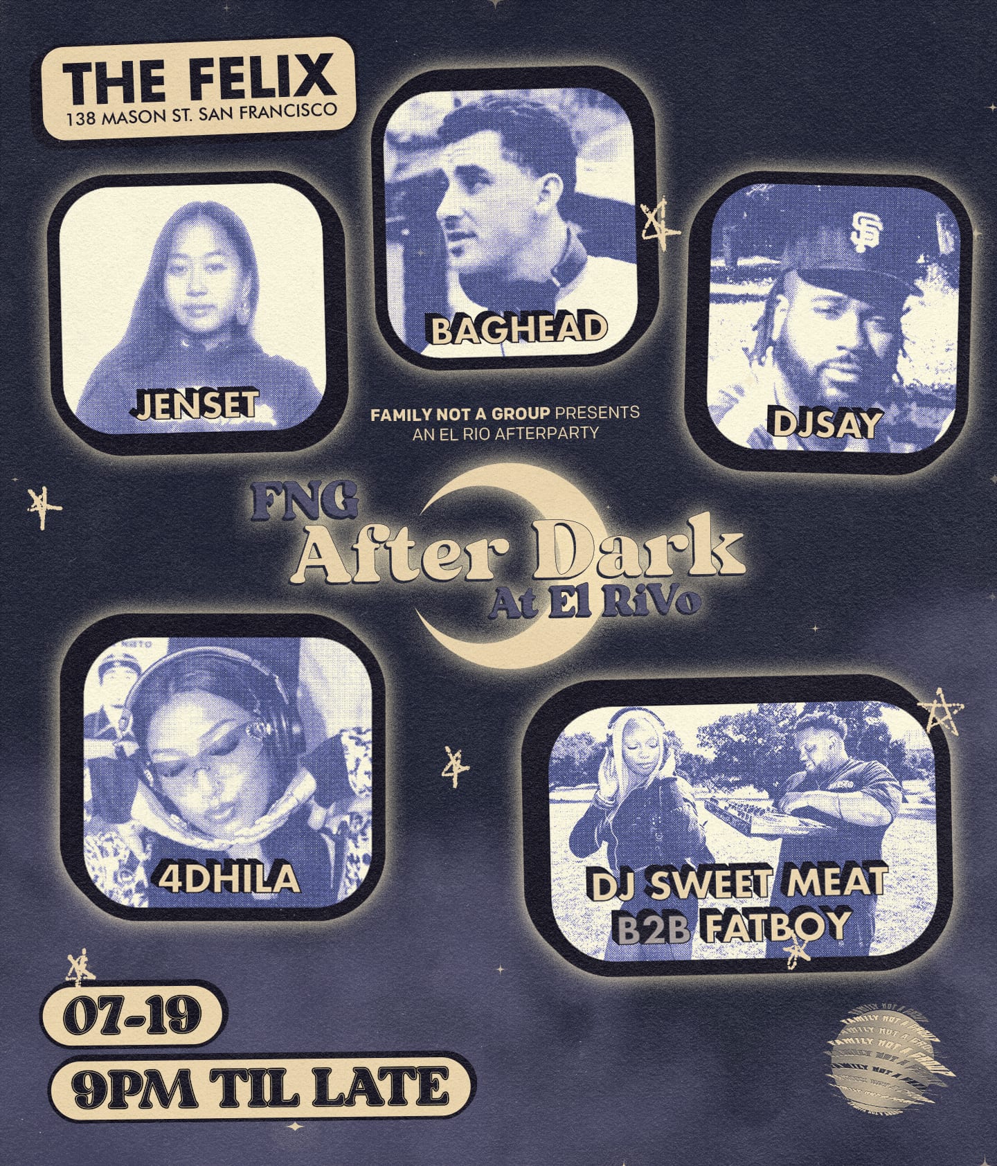 Flyer for FNG's After Dark event held in San Francisco.