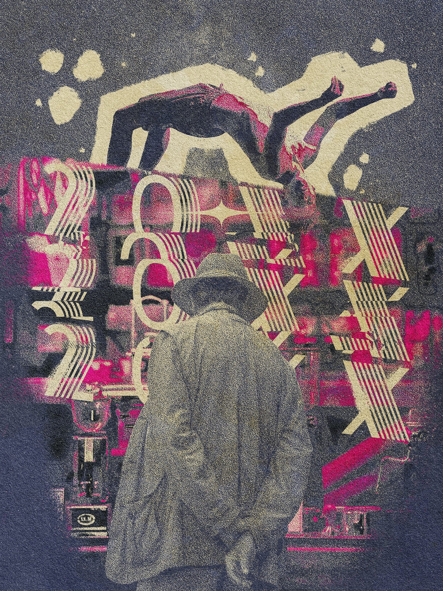 A personal poster made with halftone patterns, textures and a collage style.