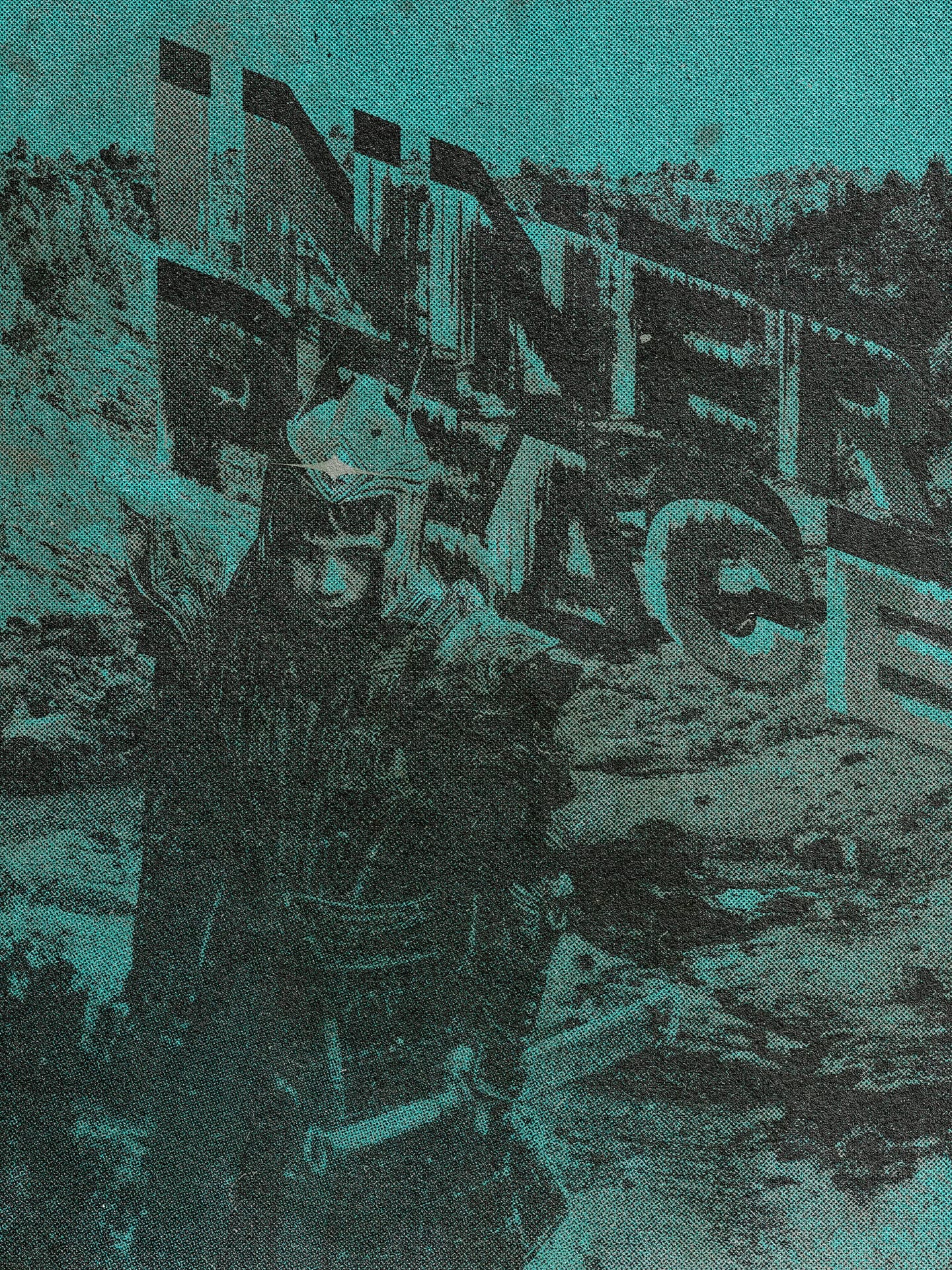 A personal poster made with halftone patterns, textures and a collage style depicting a samurai and a lot of distortion/noise.