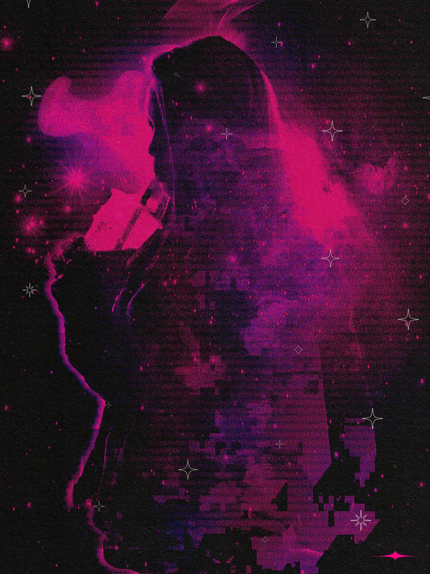 A personal poster using an image of a girl sipping boba tea, nebula stocks, purple halftone patterns and a good amount of healthy texturing.