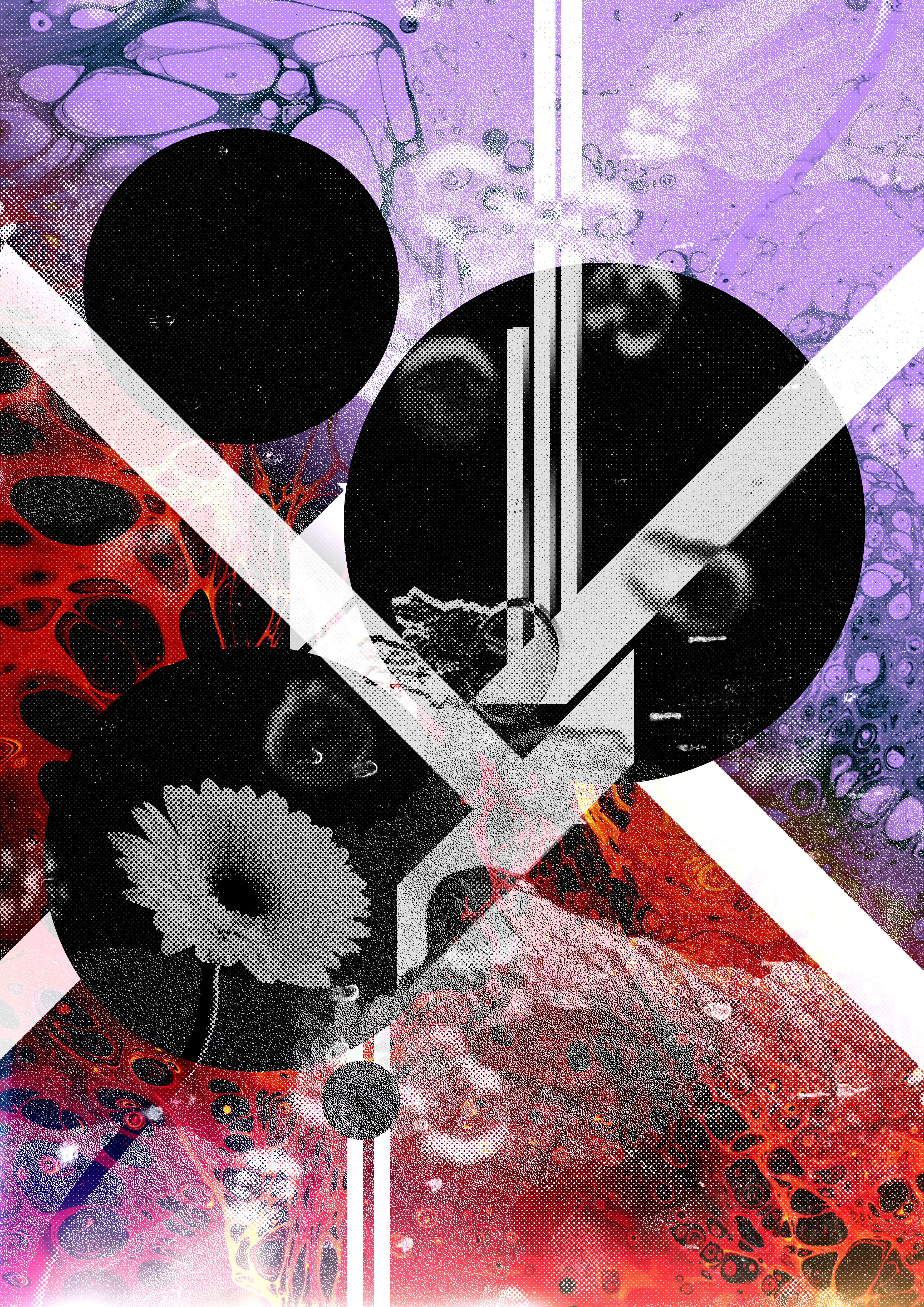 A personal poster made in November 2025 using collages of various stock images, glitchy effects, halftone patterns, mountains and textures.